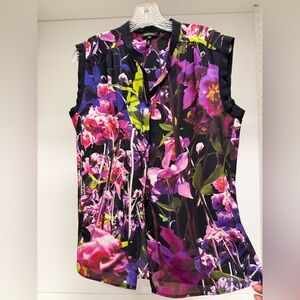 Escada Floral Sleeveless Top - Black, Pink, Purple Sz 36/US Sz 6